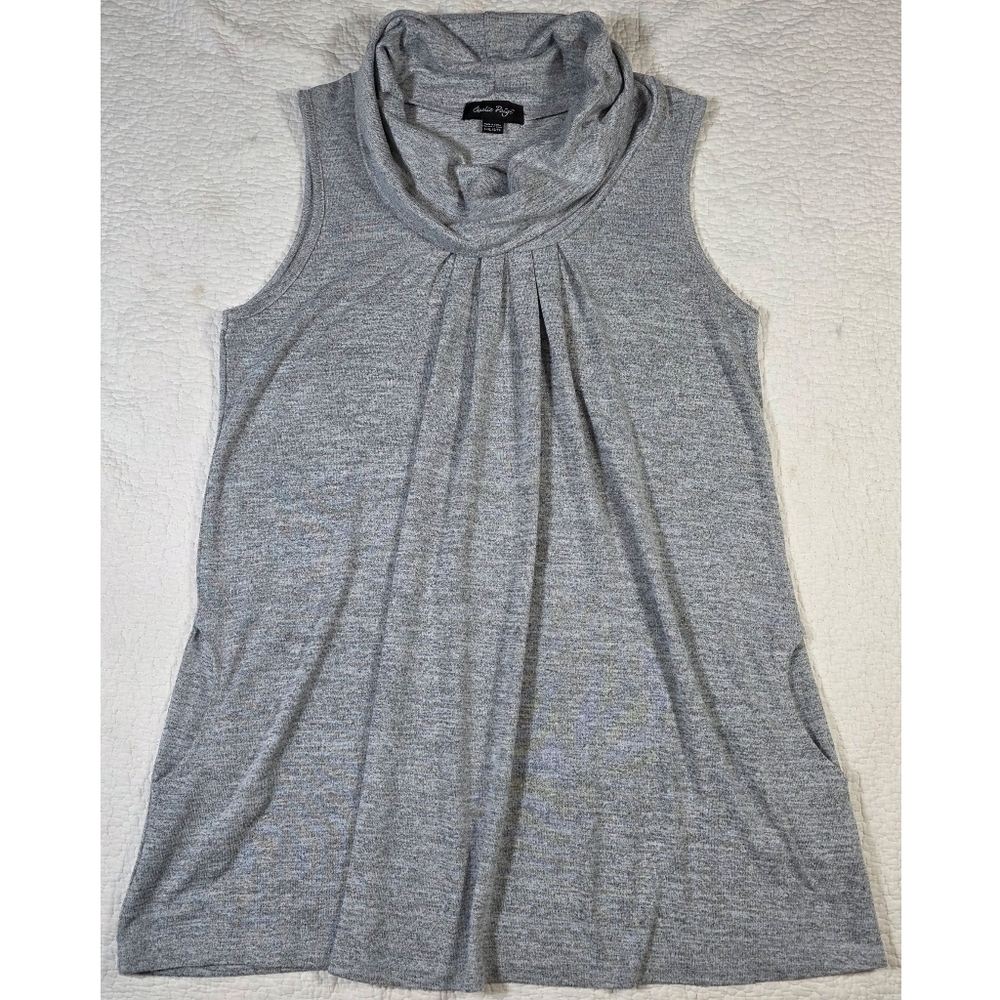 Charlie Paige Gray Cowl Neck Sleeveless Sweater Tunic With Pockets